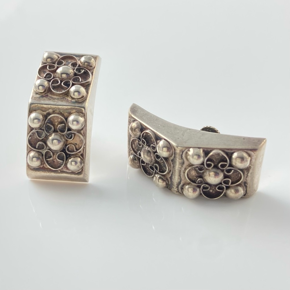 Chunky Silver Floral Earrings